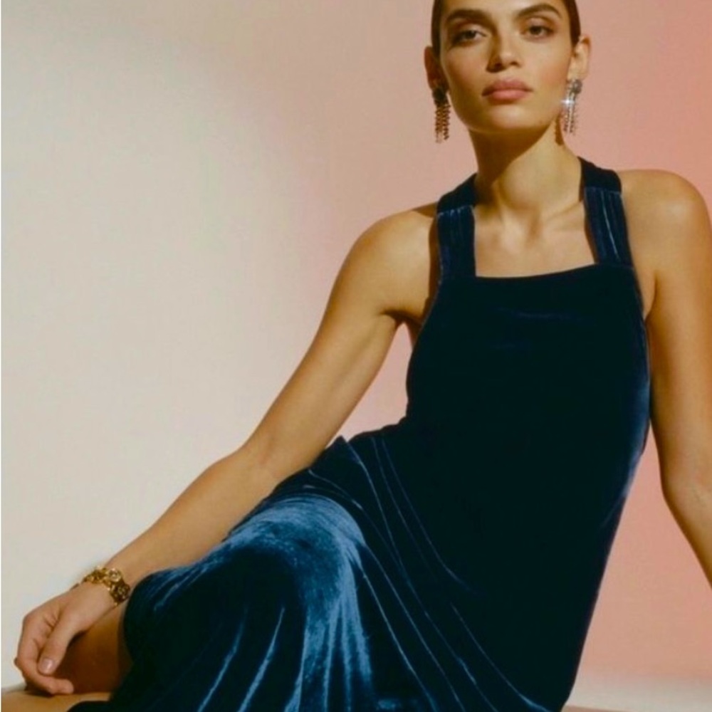 Anthropologie Velvet Maxi Dress, Navy Marino, Size Large
